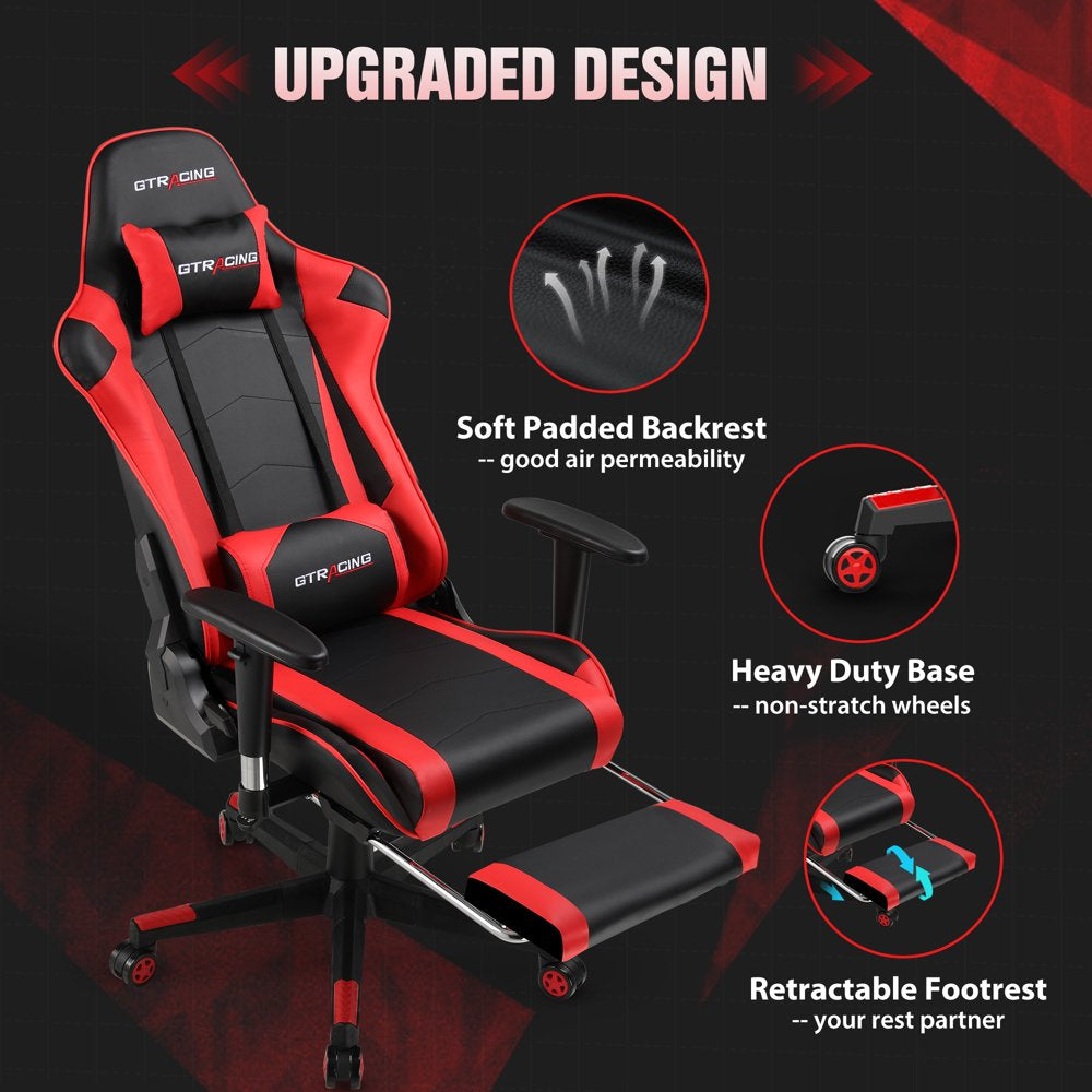 GTRACING Gaming Chair Office Chair PU Leather with Footrest & Adjustable Headrest, Red